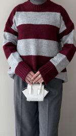 Ella Çizgili Triko Kazak – Bordo - Görsel 6