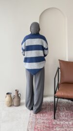 Ella Çizgili Triko Kazak – Mavi - Görsel 5