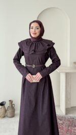 Naze Kot Elbise - Mürdüm - Görsel 5