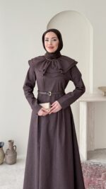 Naze Kot Elbise – Kahve - Görsel 4