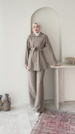 Mirta Taşlı Takım - Vizon