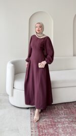 Talya Bağlama Detaylı Elbise – Mürdüm