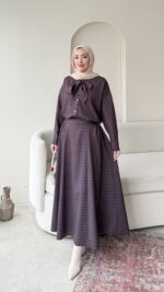 Ekose Bağlamalı İkili Takım - Mürdüm