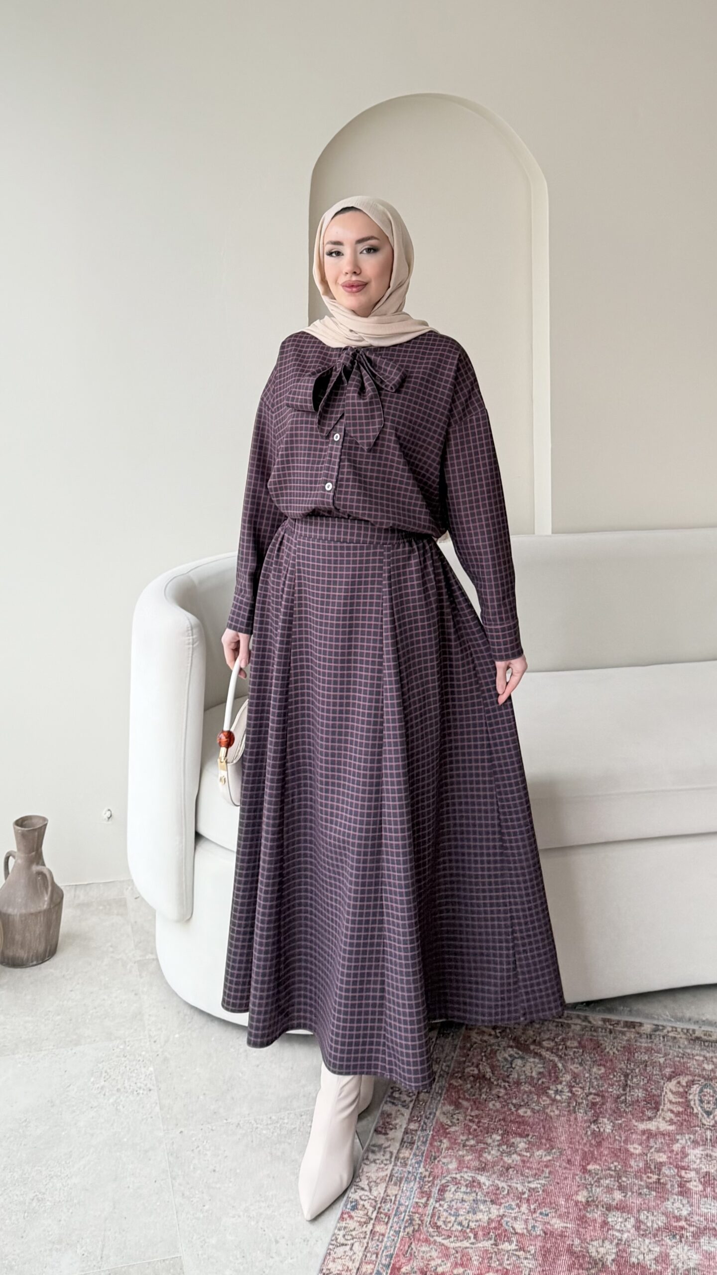 1771531610_0_69976d5a65f65.jpeg Ekose Bağlamalı İkili Takım - Mürdüm - Görsel 1