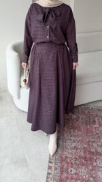 Ekose Bağlamalı İkili Takım - Mürdüm - Görsel 6