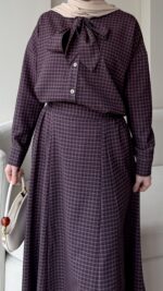 Ekose Bağlamalı İkili Takım - Mürdüm - Görsel 7