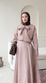 Ekose Bağlamalı İkili Takım – Kahve - Görsel 4