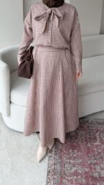 Ekose Bağlamalı İkili Takım – Kahve - Görsel 6