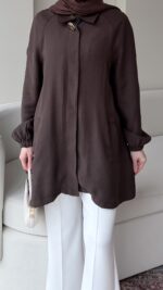 Melly Modal Gömlek - Kahve - Görsel 4