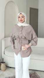 Nara Jakarlı Gömlek - Vizon