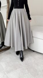 Ekose Pileli Etek - Siyah