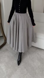 Ekose Pileli Etek - Siyah - Görsel 4