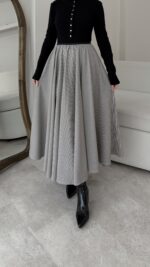 Ekose Pileli Etek - Siyah - Görsel 5