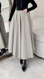 Ekose Pileli Etek - Vizon