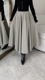 Ekose Pileli Etek - Vizon - Görsel 4