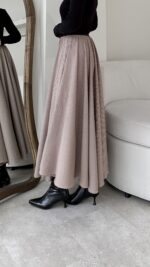 Ekose Pileli Elbise - Bordo - Görsel 2