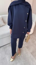 Sole Düğmeli Scuba Takım - Lacivert - Görsel 2