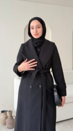 Hira Şal Yaka Premium Kaşe Kaban - Siyah - Görsel 4