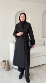 Hira Şal Yaka Premium Kaşe Kaban - Siyah - Görsel 5